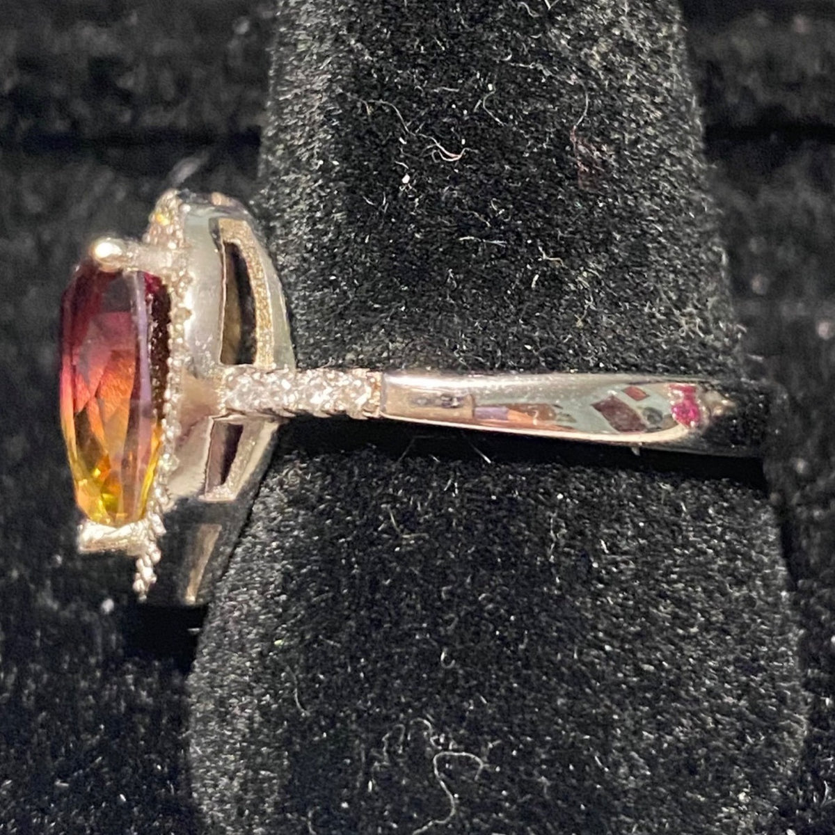 Ring Tourmaline Size 8 Pear-Shaped Tourmaline Stone 10mm x 8mm 38 CZ Cubic Zirconia 1mm x 1mm Sterling Silver Stamped 925