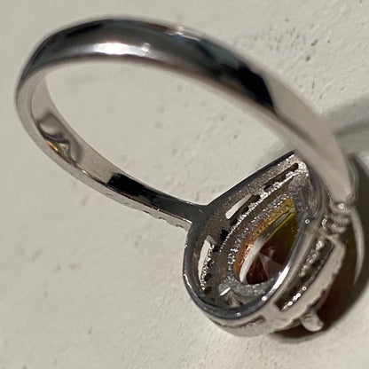 Ring Tourmaline Size 8 Pear-Shaped Tourmaline Stone 10mm x 8mm 38 CZ Cubic Zirconia 1mm x 1mm Sterling Silver Stamped 925