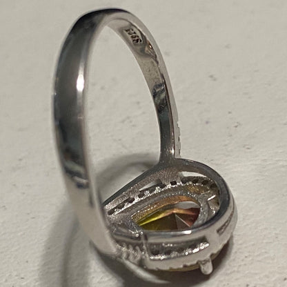 Ring Tourmaline Size 8 Pear-Shaped Tourmaline Stone 10mm x 8mm 38 CZ Cubic Zirconia 1mm x 1mm Sterling Silver Stamped 925