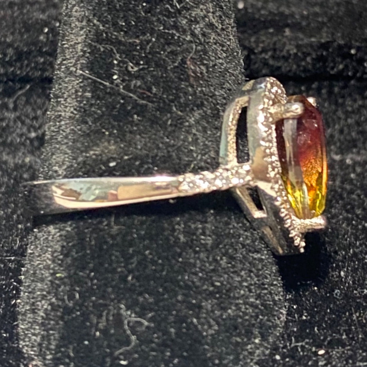 Ring Tourmaline Size 8 Pear-Shaped Tourmaline Stone 10mm x 8mm 38 CZ Cubic Zirconia 1mm x 1mm Sterling Silver Stamped 925