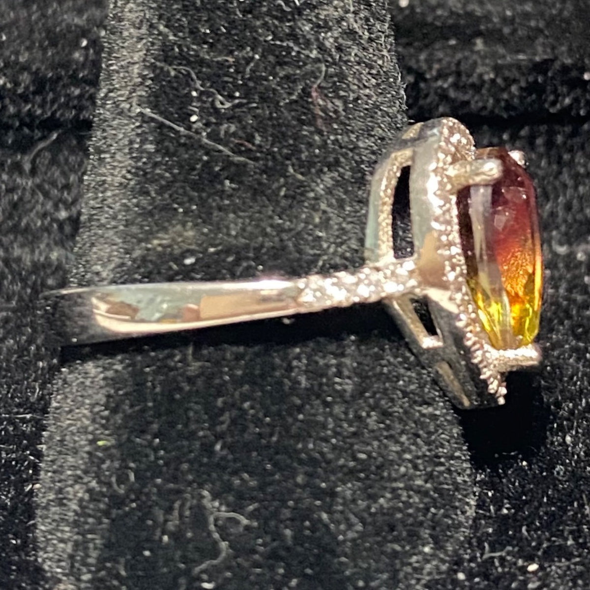 Ring Tourmaline Size 8 Pear-Shaped Tourmaline Stone 10mm x 8mm 38 CZ Cubic Zirconia 1mm x 1mm Sterling Silver Stamped 925