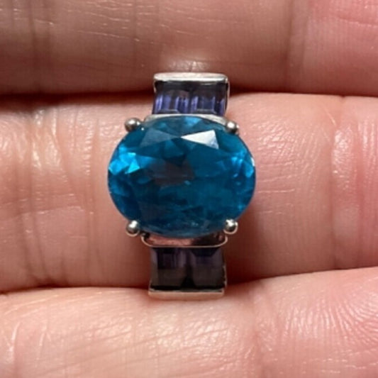 Ring Blue Topaz Iolite Size 7 Women Sterling Silver 925