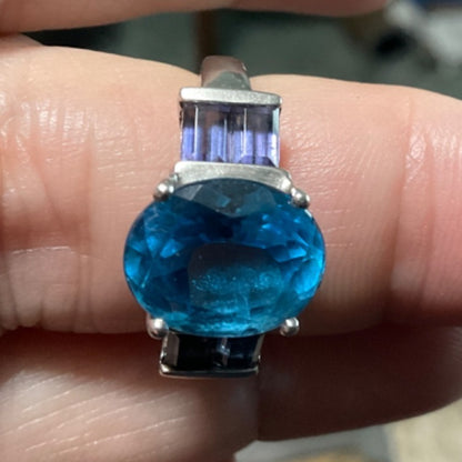 Ring Blue Topaz Iolite Size 7 Women Sterling Silver 925