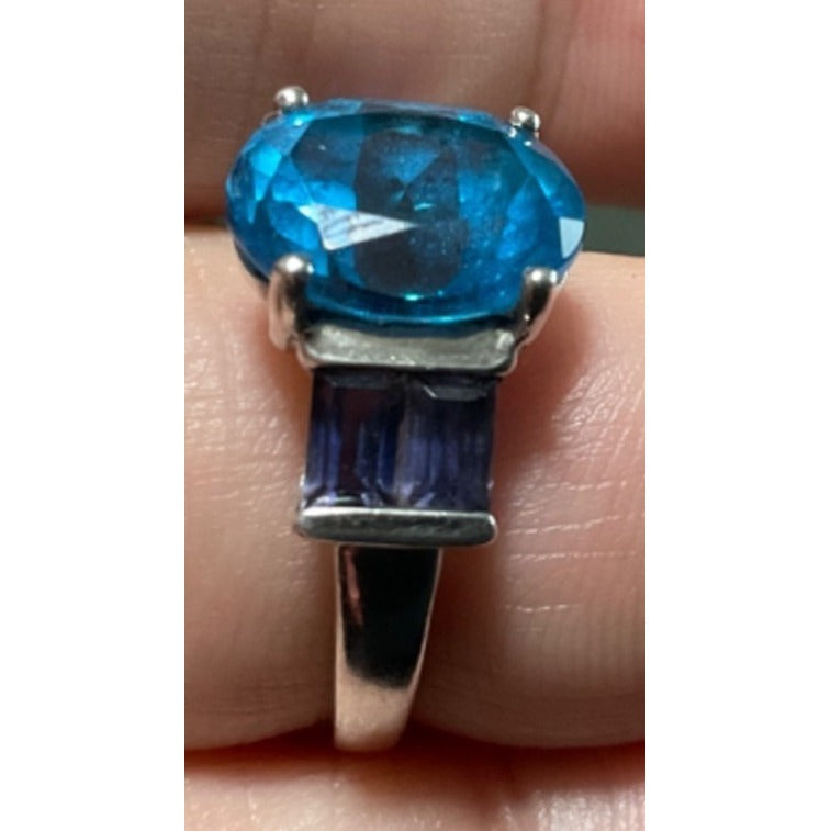 Ring Blue Topaz Iolite Size 7 Women Sterling Silver 925