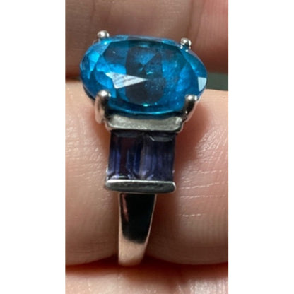 Ring Blue Topaz Iolite Size 7 Women Sterling Silver 925