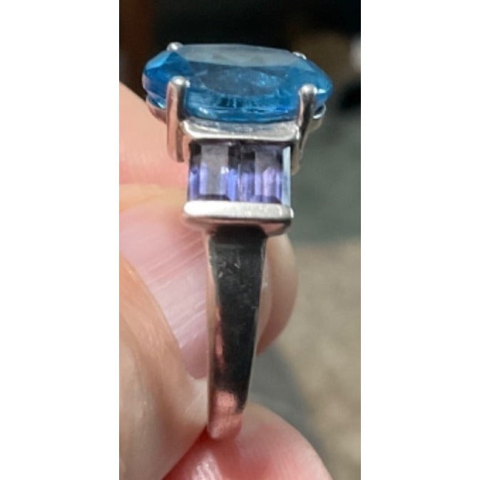 Ring Blue Topaz Iolite Size 7 Women Sterling Silver 925