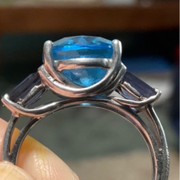 Ring Blue Topaz Iolite Size 7 Women Sterling Silver 925