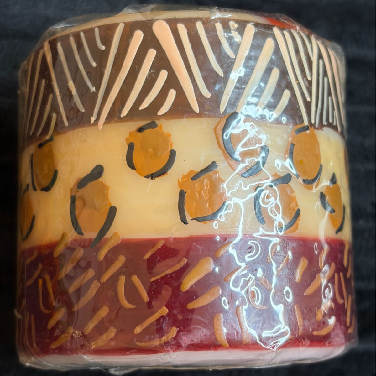 Handmade Fair-Trade South African Nobunto Uzima 3" Multicolor Pillar Candle - Artistic & Unique Primitive Design Layered Decor Accent