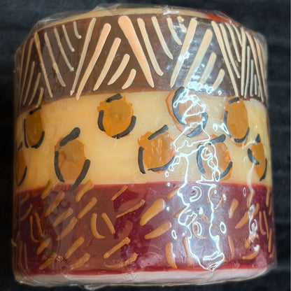 Handmade Fair-Trade South African Nobunto Uzima 3" Multicolor Pillar Candle - Artistic & Unique Primitive Design Layered Decor Accent