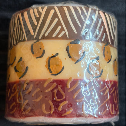 Handmade Fair-Trade South African Nobunto Uzima 3" Multicolor Pillar Candle - Artistic & Unique Primitive Design Layered Decor Accent