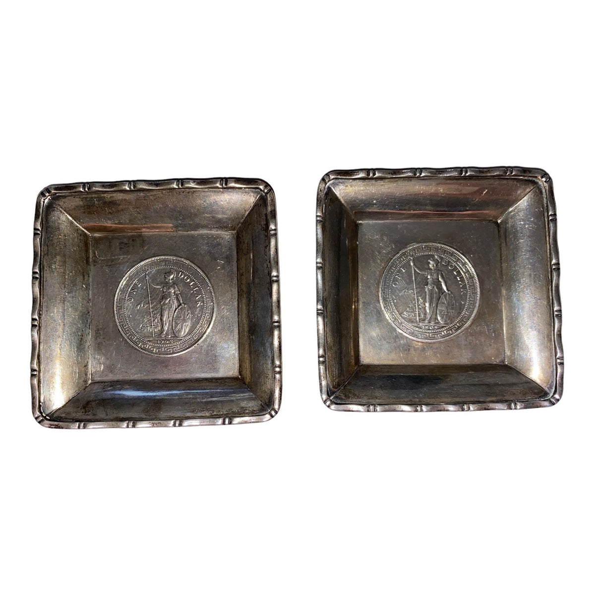 Square Tray Sammy Sterling Circa 1900-1930 China Hong Kong Great Britain 1902 1909 Silver Trade Dollar Vintage
