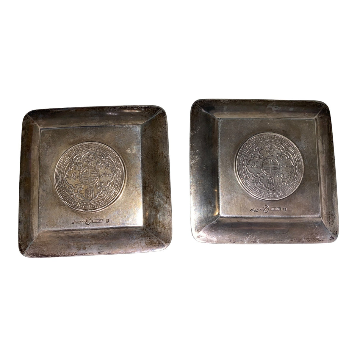 Square Tray Sammy Sterling Circa 1900-1930 China Hong Kong Great Britain 1902 1909 Silver Trade Dollar Vintage