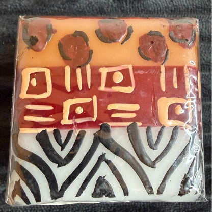 Handmade Fair-Trade Nobunto Uzima Decorative Candle South Africa Intricate African-Inspired Design Multicolor Square Block Paraffin Wax 2.5"