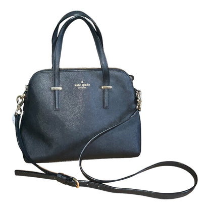 Kate Spade New York Black Leather Satchel Bag With Polka Dot Lining & Adjustable Strap