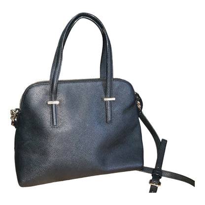 Kate Spade New York Black Leather Satchel Bag With Polka Dot Lining & Adjustable Strap