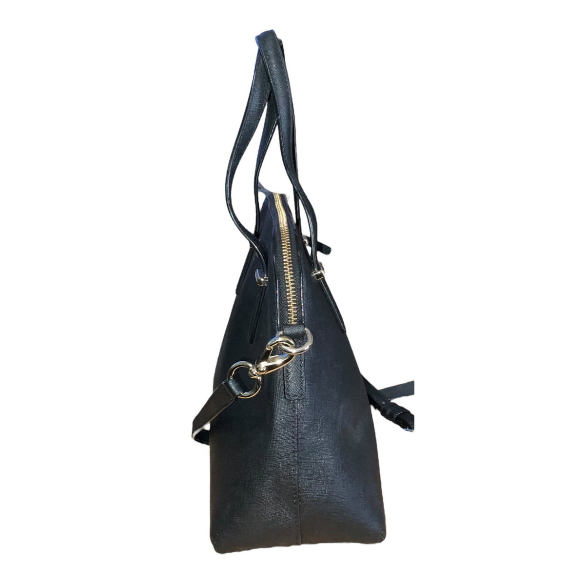 Kate Spade New York Black Leather Satchel Bag With Polka Dot Lining & Adjustable Strap