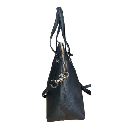 Kate Spade New York Black Leather Satchel Bag With Polka Dot Lining & Adjustable Strap