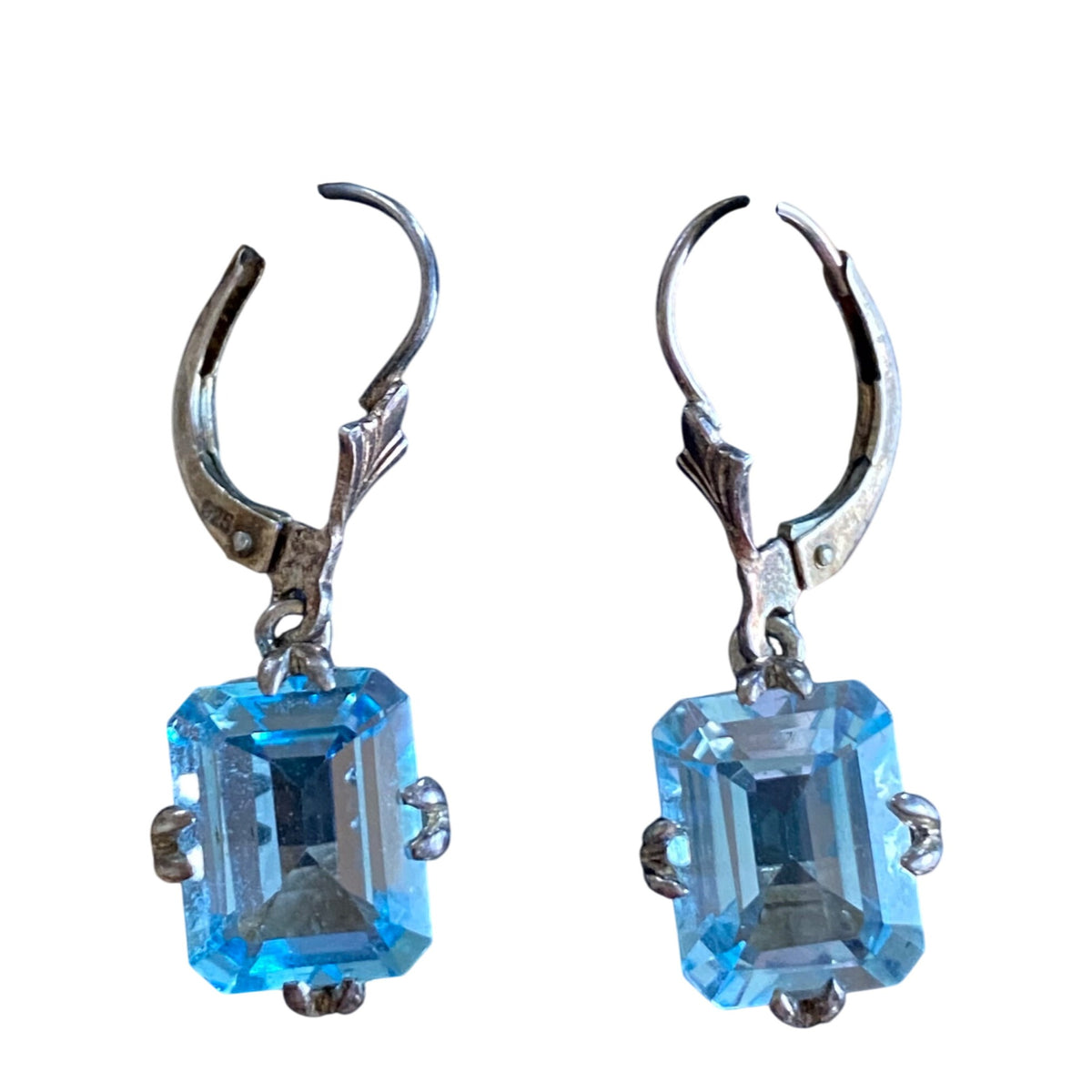 Vintage Sterling Silver 925 Earrings With Blue Sapphire Gemstones & Leverback Closure