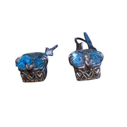 Vintage Sterling Silver 925 Earrings With Blue Sapphire Gemstones & Leverback Closure