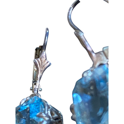 Vintage Sterling Silver 925 Earrings With Blue Sapphire Gemstones & Leverback Closure