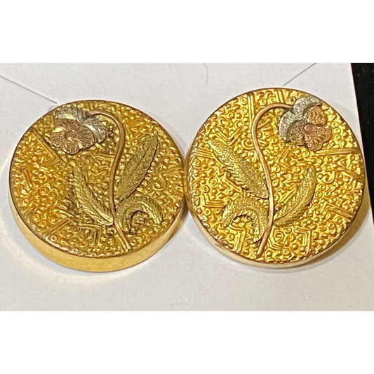 Earrings Floral Metal Converted from Buttons Earrings Vintage Gold-Plated