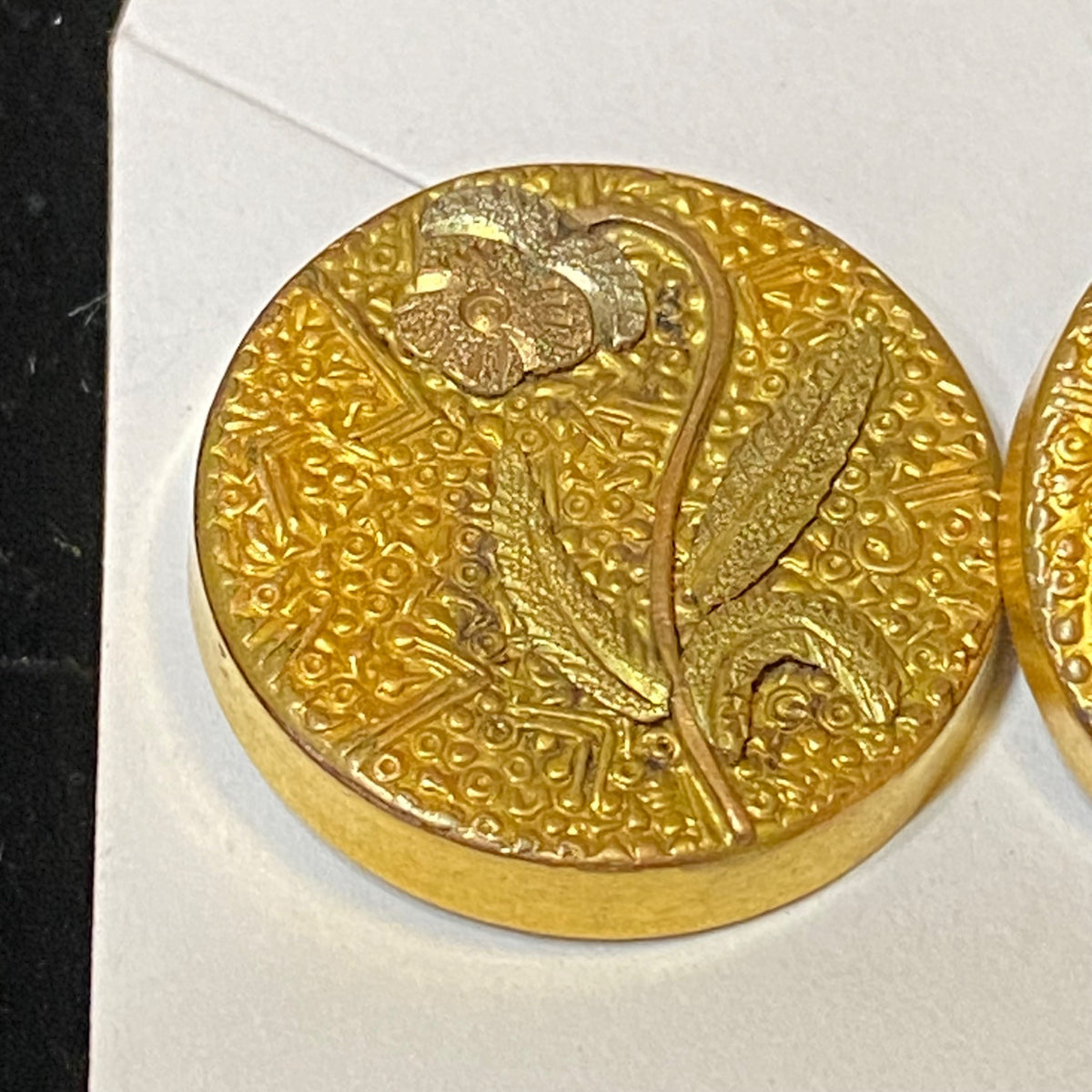 Earrings Floral Metal Converted from Buttons Earrings Vintage Gold-Plated