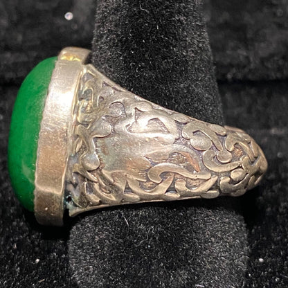 Ring Jade Size 8 Vintage Relief Design Jewelry Sterling Silver Tested