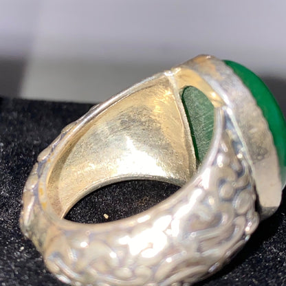 Ring Jade Size 8 Vintage Relief Design Jewelry Sterling Silver Tested