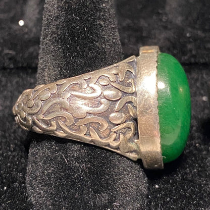 Ring Jade Size 8 Vintage Relief Design Jewelry Sterling Silver Tested
