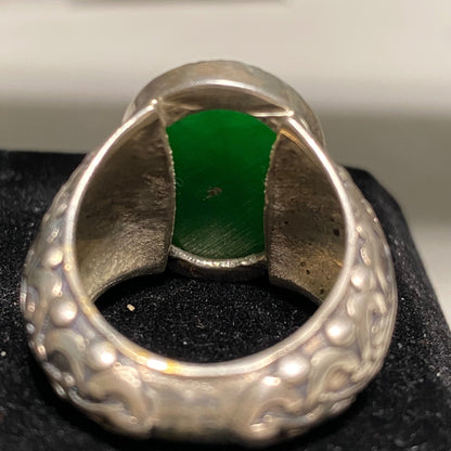 Ring Jade Size 8 Vintage Relief Design Jewelry Sterling Silver Tested