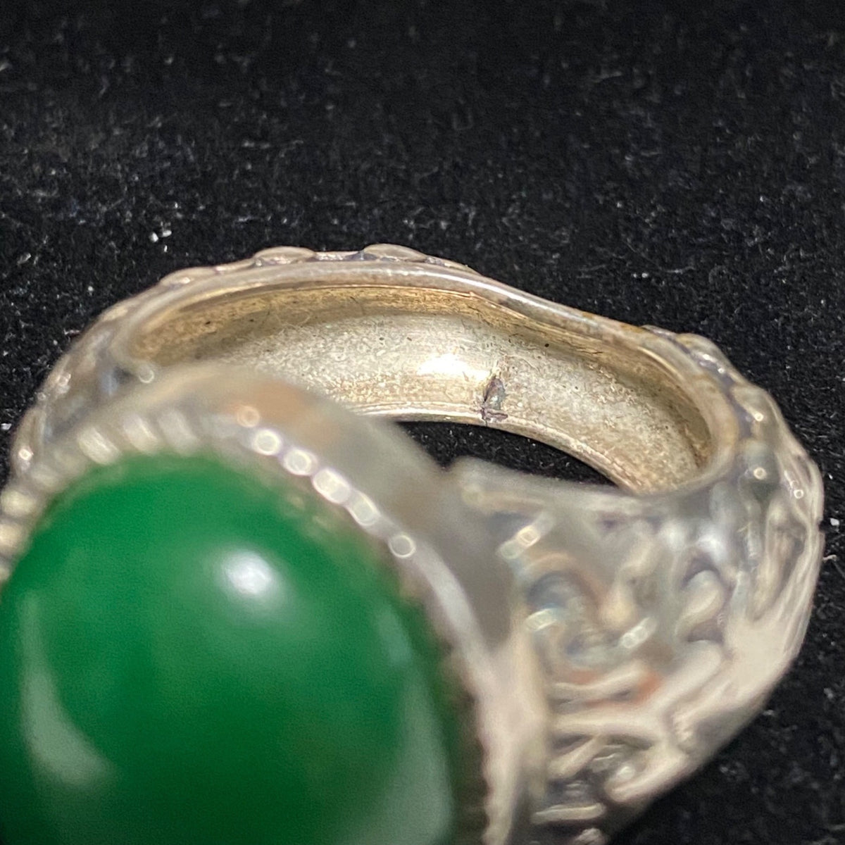 Ring Jade Size 8 Vintage Relief Design Jewelry Sterling Silver Tested