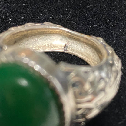 Ring Jade Size 8 Vintage Relief Design Jewelry Sterling Silver Tested