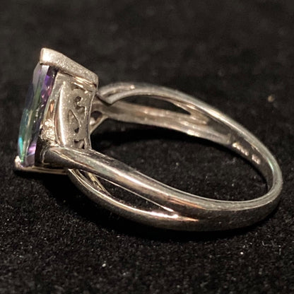 Ring Mystic Topaz 12mm x 6mm 2 Carats Size 7 Vintage Jewelry Sterling Silver