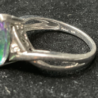 Ring Mystic Topaz 12mm x 6mm 2 Carats Size 7 Vintage Jewelry Sterling Silver