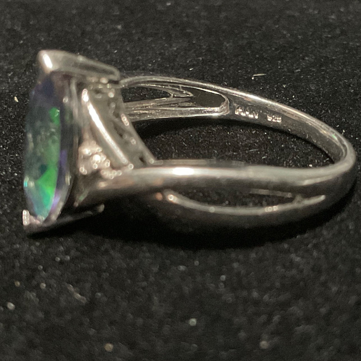 Ring Mystic Topaz 12mm x 6mm 2 Carats Size 7 Vintage Jewelry Sterling Silver
