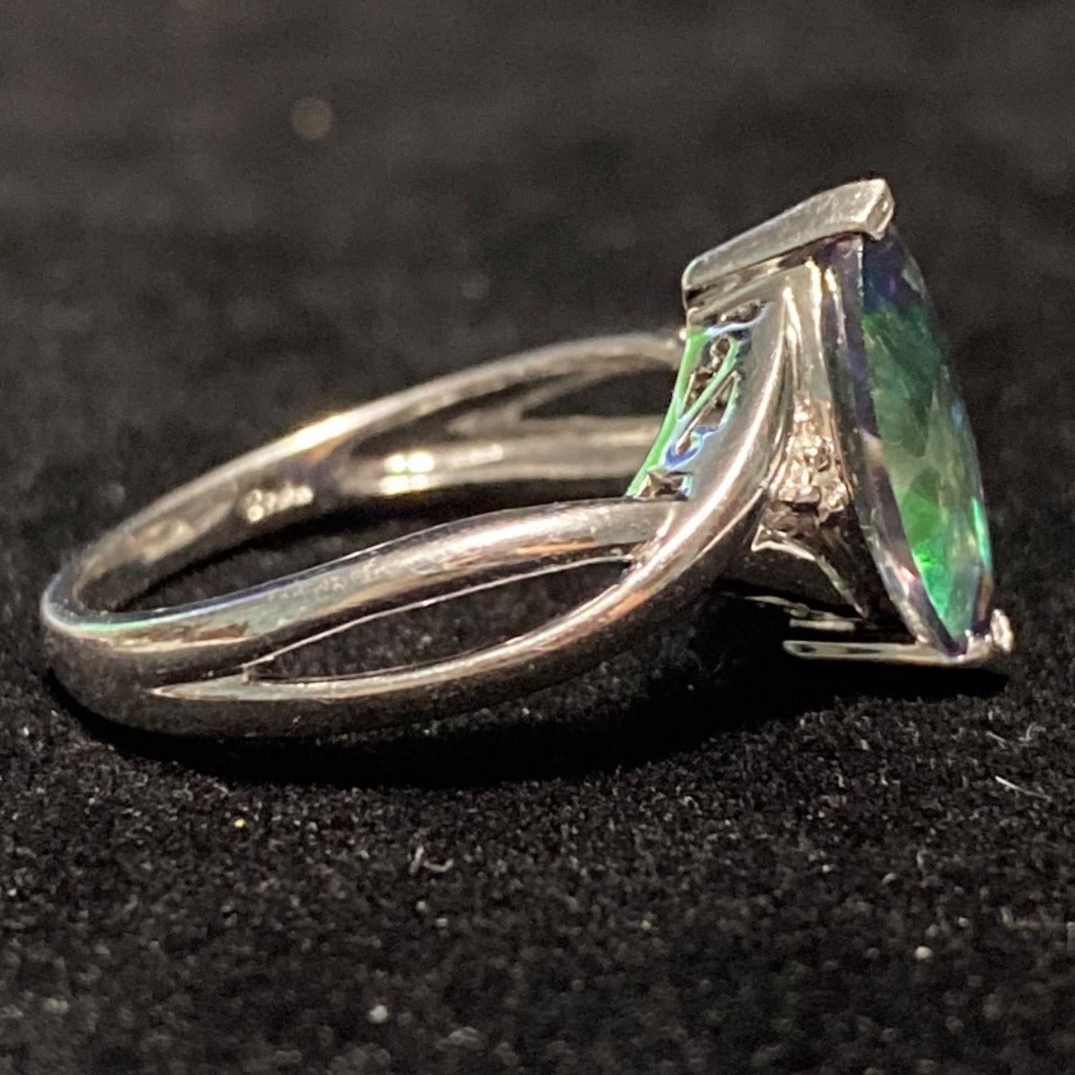 Ring Mystic Topaz 12mm x 6mm 2 Carats Size 7 Vintage Jewelry Sterling Silver