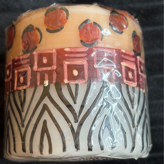 Handcrafted Traditional Nobunto Pillar Candle 3” African Uzima Pattern Fair Trade Unique Design Rich Black/Red With Tribal Art Accents