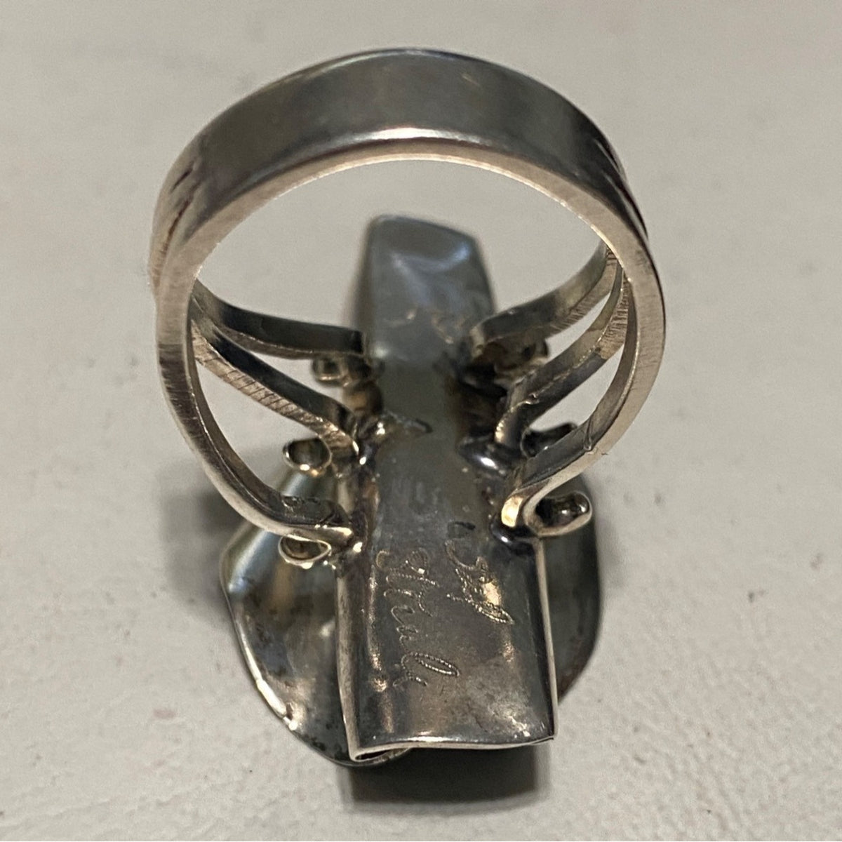 Sal Sturiale Ring Pearl Size 6 31mm x 18mm Sterling Silver Stamped 925 Artisan Vintage Modernist 1980s