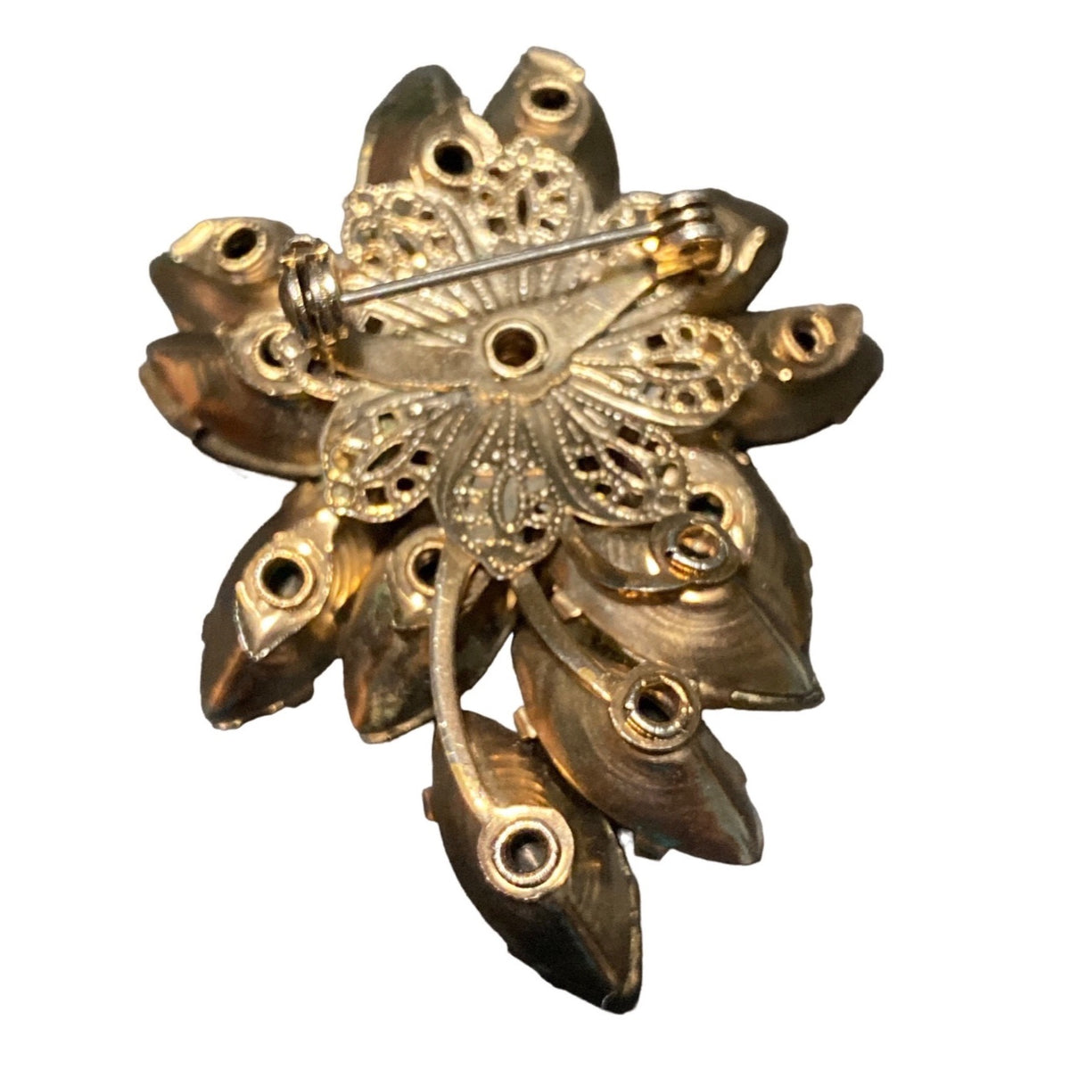 Brooch Floral Women Vintage Glass Brown Tan Gold Jewelry Pin