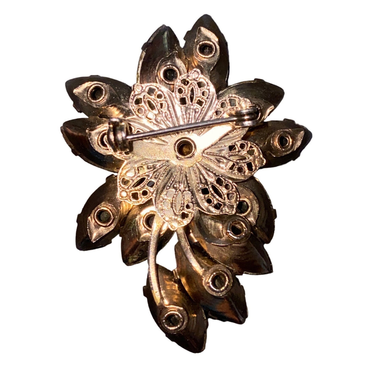 Brooch Floral Women Vintage Glass Brown Tan Gold Jewelry Pin