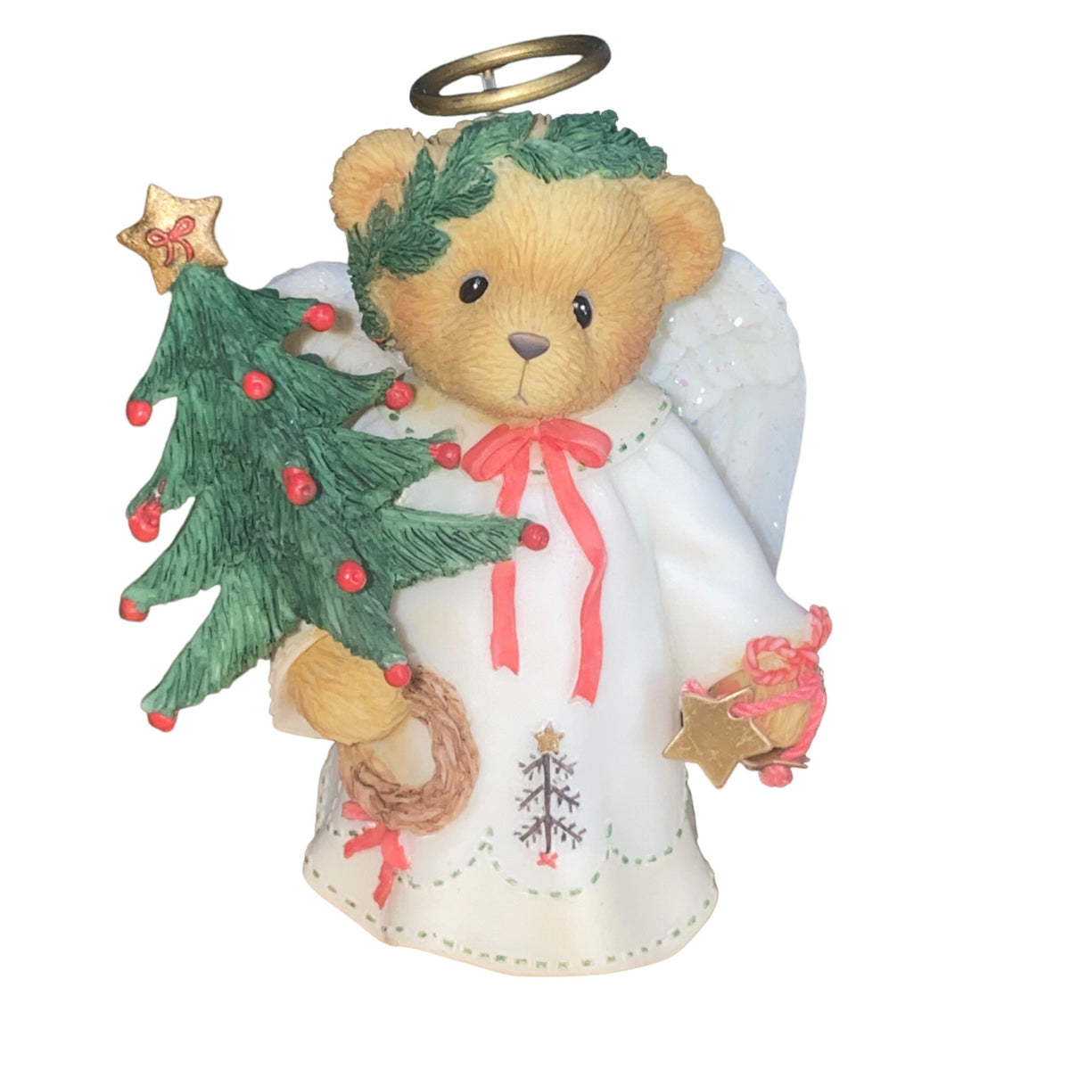 Cherished Teddies Ariel Angel Bear Figurine Holding Christmas Tree & Star 2000 Edition Collectible