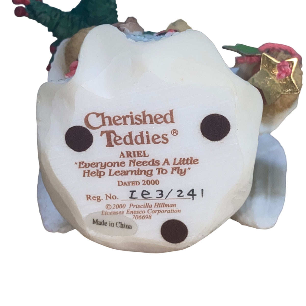 Cherished Teddies Ariel Angel Bear Figurine Holding Christmas Tree & Star 2000 Edition Collectible
