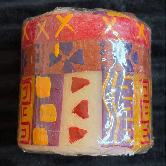 Nobunto Hand-Made 3" Pillar Candle Indabuko Fair-Trade From South Africa Multi-Color Unique Patterns