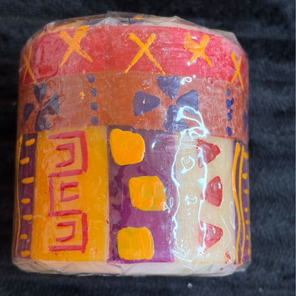 Nobunto Hand-Made 3" Pillar Candle Indabuko Fair-Trade From South Africa Multi-Color Unique Patterns
