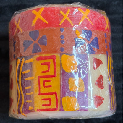 Nobunto Hand-Made 3" Pillar Candle Indabuko Fair-Trade From South Africa Multi-Color Unique Patterns