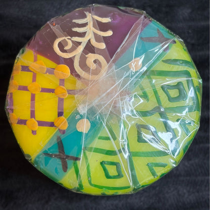 Vibrant Nobunto Matuko Handmade Fair-Trade South African Decorative Pillar Candle 3" Geometric & Floral Patterns In Red/Yellow/Green/Blue