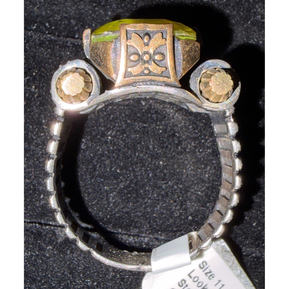 Sterling Silver & Gold Accent Statement Ring With Yellow Gemstone Size 11