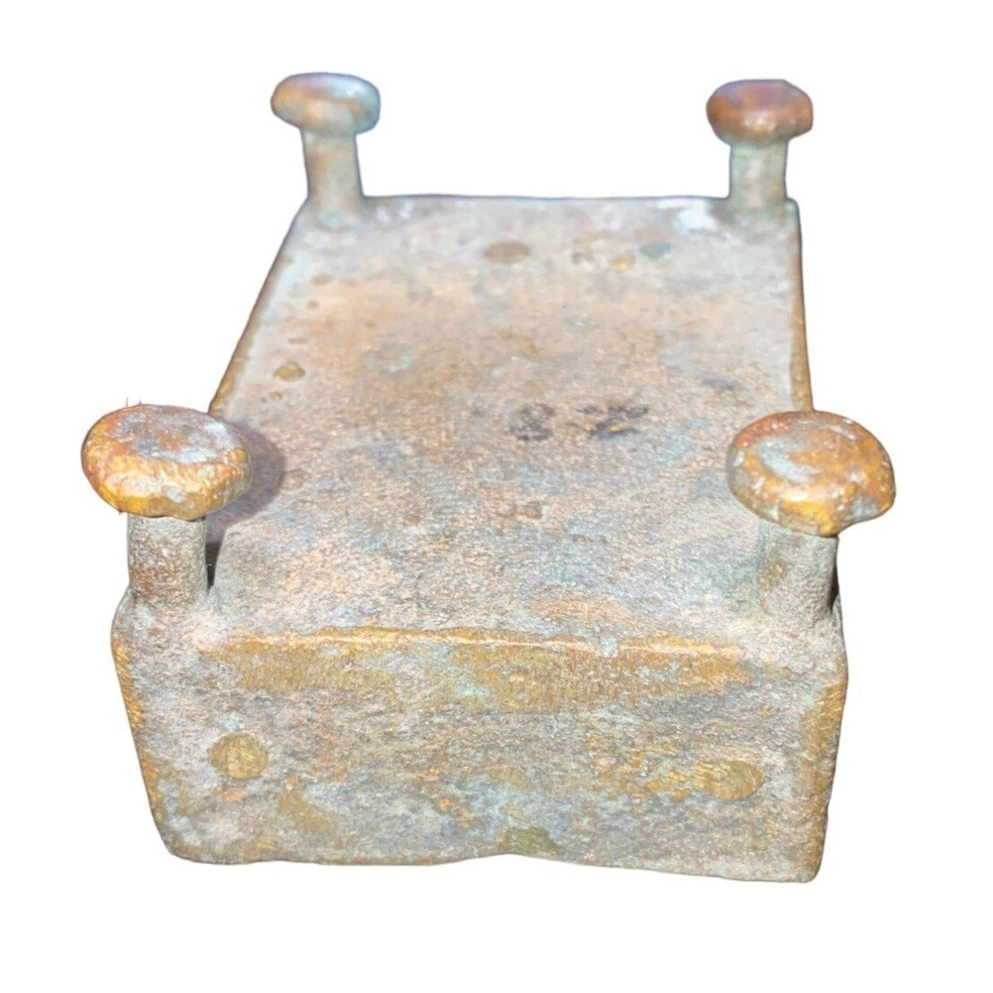Handmade Bronze African Box-Style Statue With Musicians Cameroonian Art 4" X 2" X 5" Rustic Décor Piece