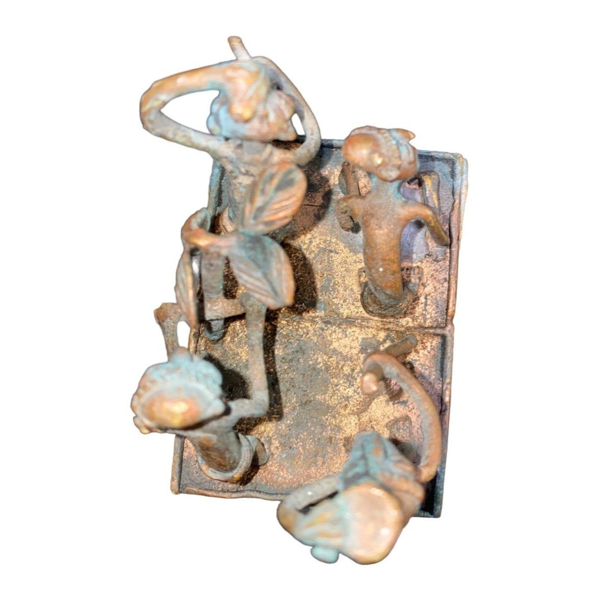 Handmade Bronze African Box-Style Statue With Musicians Cameroonian Art 4" X 2" X 5" Rustic Décor Piece