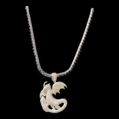 34" Necklace Dragon Pendant 6mm Faceted Black Tourmaline Schorl in Stainless Steel Settings Jewelry